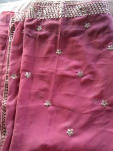 Pink Georgette Saree with Sequins Border
