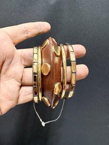Unique Wooden &amp; Gold Tone Bracelet