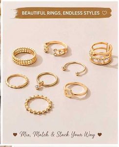✨ Trendy Gold Plated Adjustable Finger Rings Set |