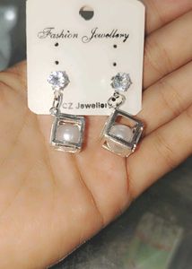 Elegant Pearl Cube Drop Earrings