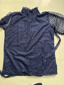 new Navy Blue Puff Sleeve Lace Top