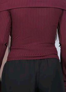 Maroon Off-Shoulder Ribbed Top