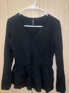 Chic Black Top with Drawstring Waist