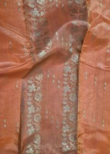Vibrant Orange &amp; Green Saree with Gold Border