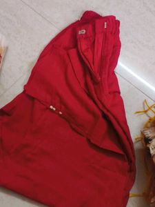 Embroidered Cream Kurta With Red Pants