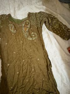 Embellished Olive Kurta Set with Dupatta