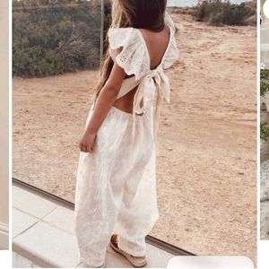 Cream Embroidered Jumpsuit with Bow Detail