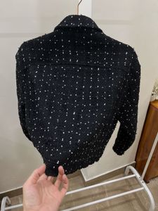 THREAD BOUCLE BLACK &amp; WHITE CROP JACKET BLAZER