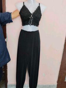 Premium Solid Black Super-Stretch Wide-Leg Trouser