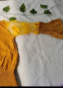 Mustard Top with Floral Sleeve Detail