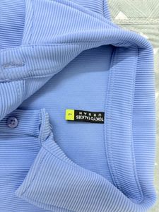 Light Blue Ribbed Polo Top