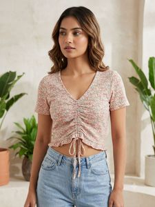 Zudio Floral Ruched Crop Top