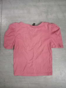 Pink Puff Sleeve Ribbed Top