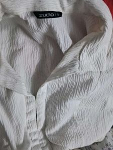 White Cropped Button-Up Shirt