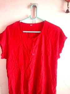 Bright Red Cotton Casual Front-Button Top / Tunic