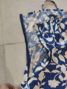 Blue Floral Print Summer Dress