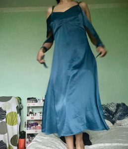 Stunning Teal Satin Maxi Dress