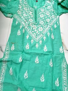 !SALE! SeaGreen Chickankari Handwork Cotton Kurta