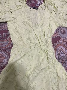 zara yellowish green wrap mini dress