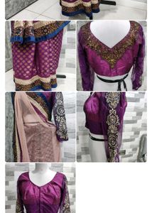 Elegant Purple Brocade Saree with Embellished Blou