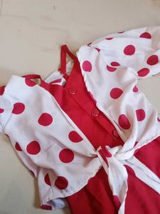 Chic Red Polka Dot Dress with Shrug