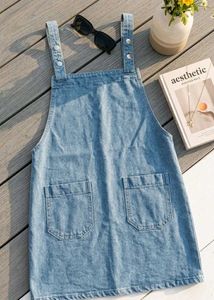 Light Wash Denim Pinafore Dress