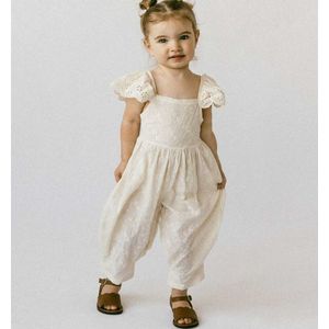Cream Embroidered Jumpsuit with Bow Detail