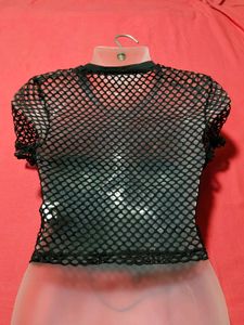 Black Mesh Lace-Up Corset Crop Top