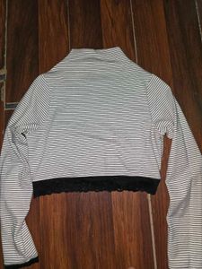 Striped Crop Top with Lace Trim