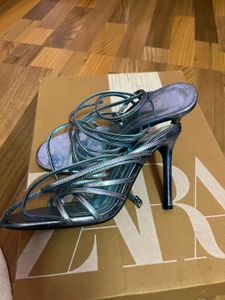 Metallic Blue Strappy Heels