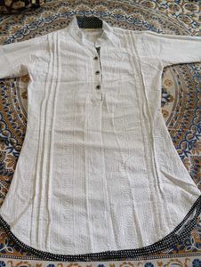 White Thread Work Top/ Short Kurti