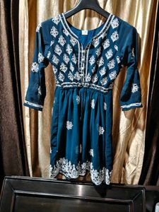 Elegant Teal Embroidered Kurta short mirror work