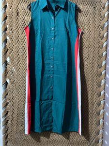 Teal Sleeveless Shirt Dress