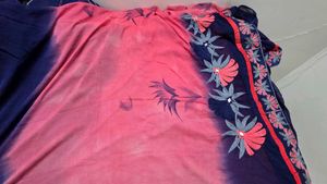 Embroidered Georgette Saree - Pink &amp; Navy
