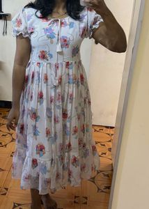 New piece Customized Floral Print White Maxi Dress