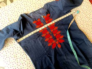 Blue Denim Kurta with Orange Pants