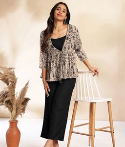 Black &amp; Beige Floral 3-Piece Co-Ord Set | Stylish
