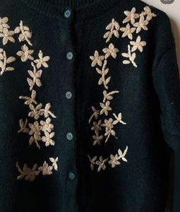 Dark black  Embroidered Cardigan