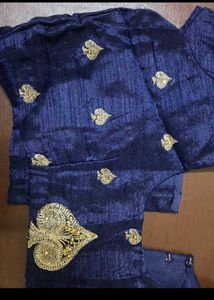 Elegant Blue Saree with Golden Border