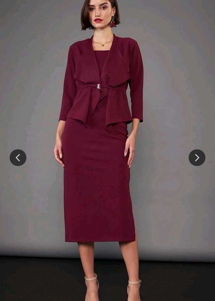 Dresses | Elegant Burgundy Dress & Jacket Set