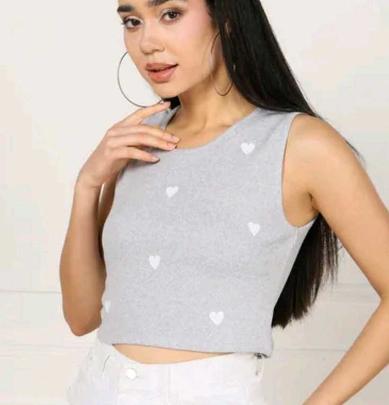 Grey Heart Print Tank Top