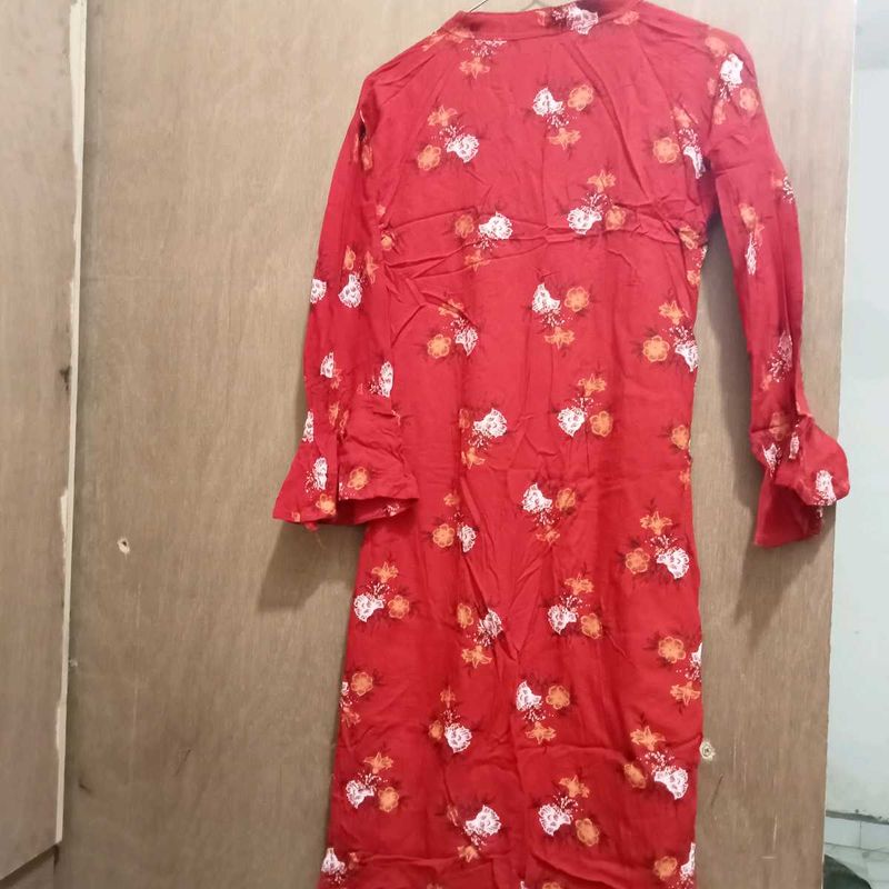 Red Floral Print Kurta