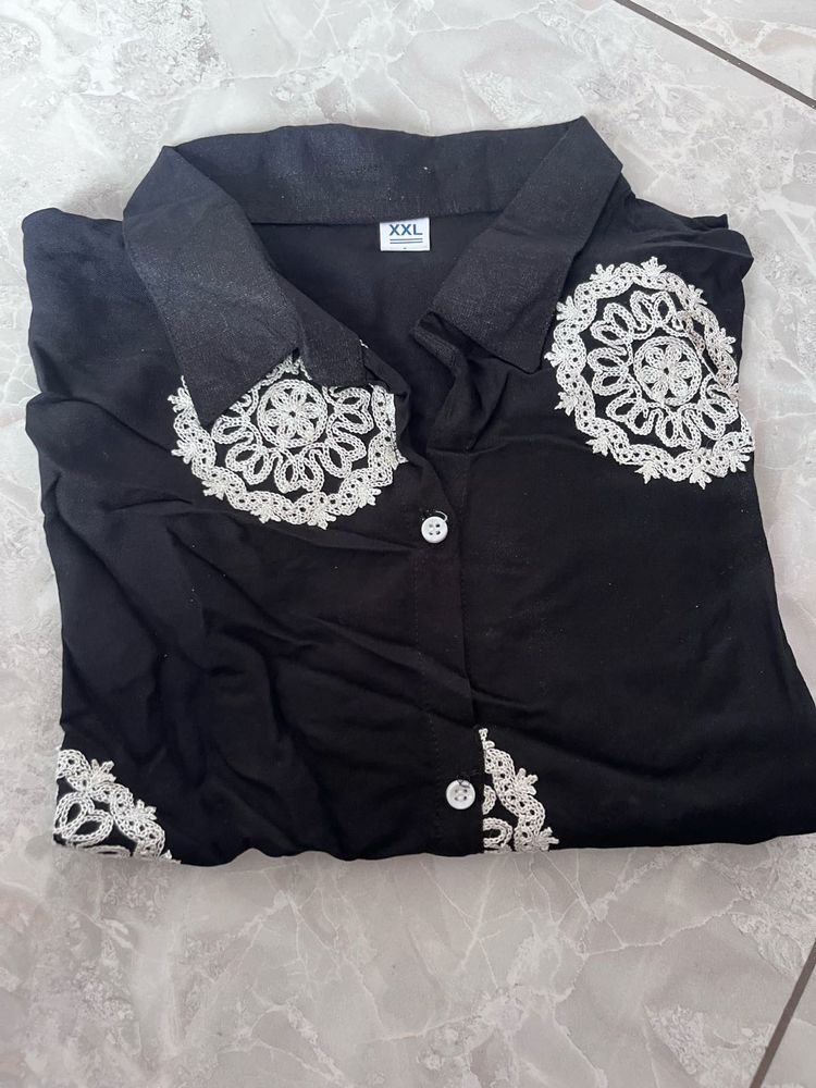 Stylish Black Kurta with White Embroidery