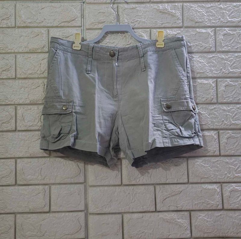 Women's Grey Cotton Cargo Shorts