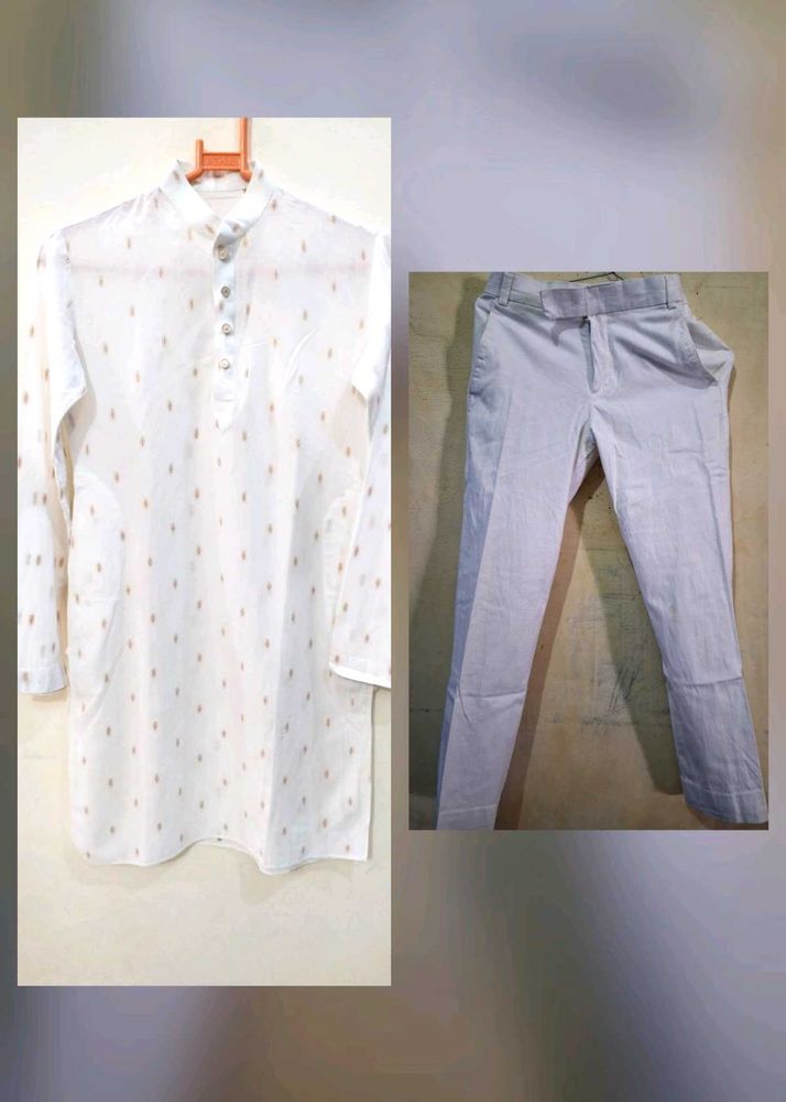 boy's White Printed Kurta set