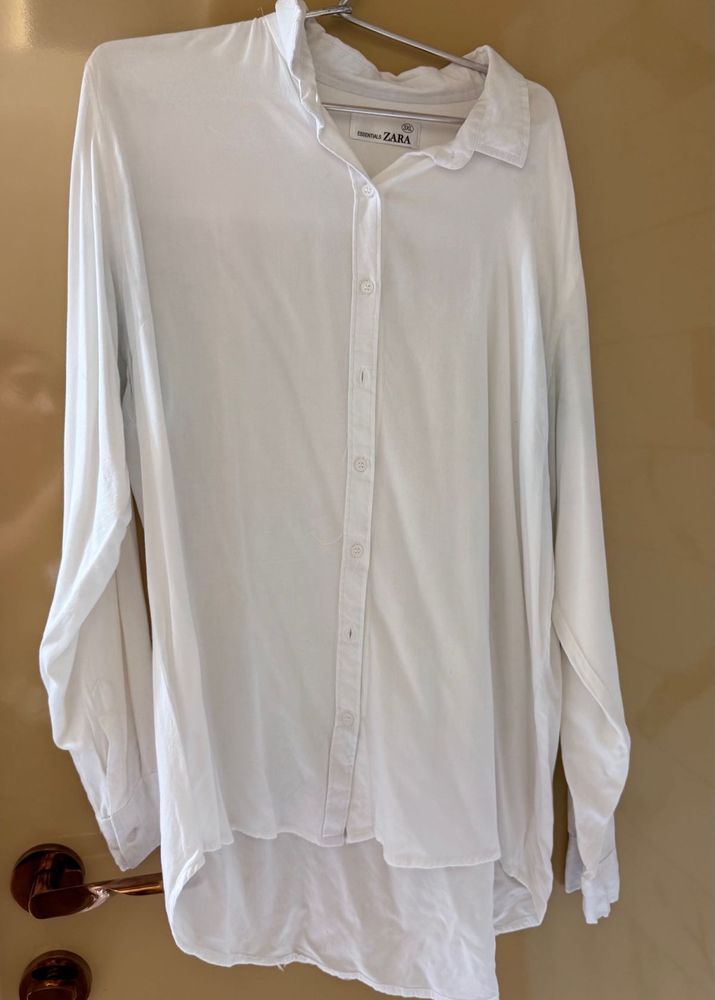 Zara White Long Sleeve Button-Up Shirt