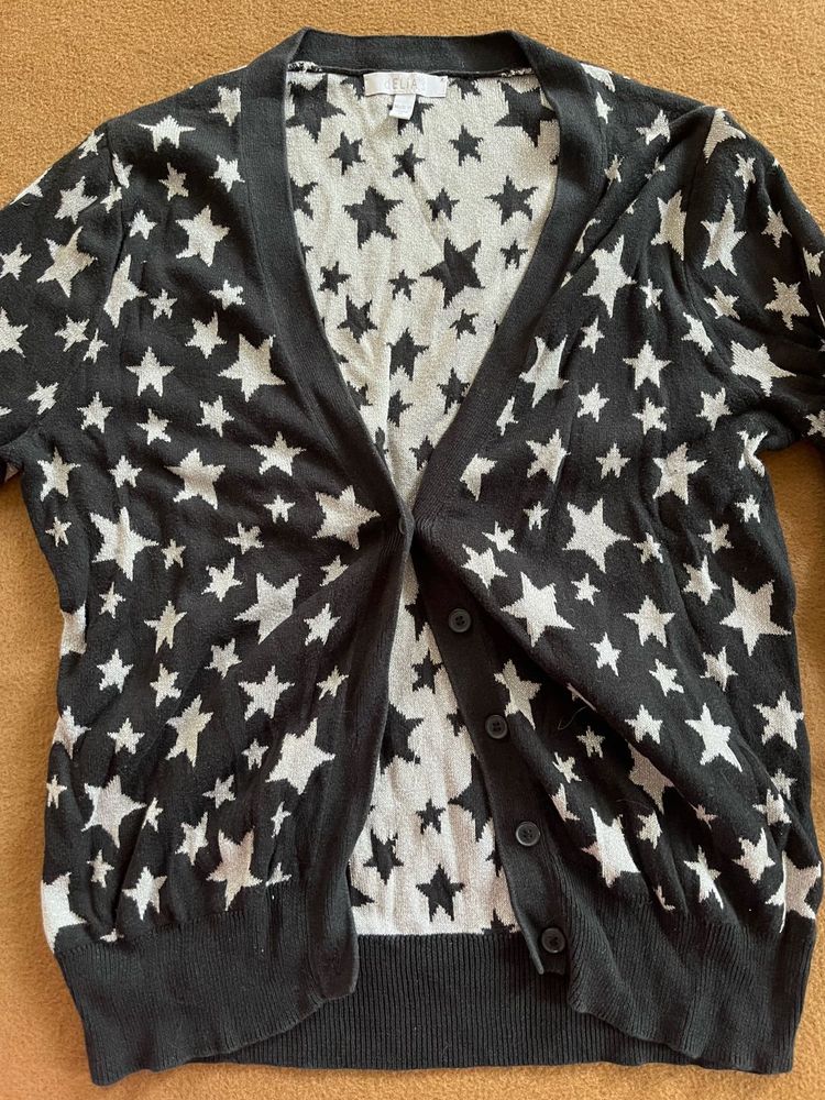 Star Print Button-Up Cardigan
