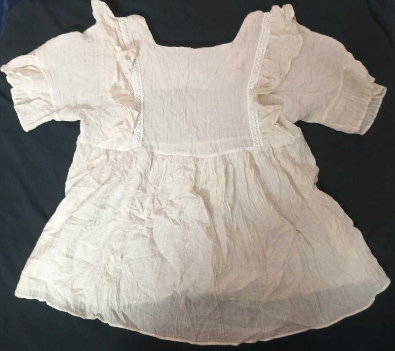 Cream Ruffle Trim Blouse