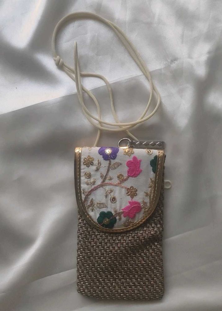 Embroidered Floral Pouch with Strap