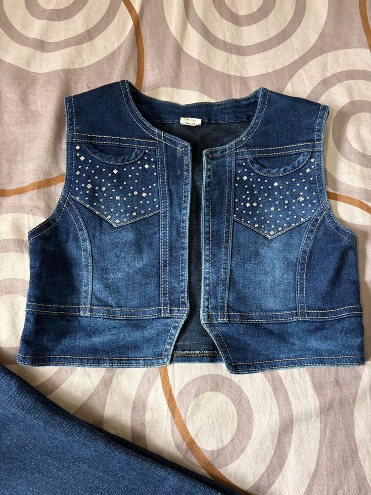 Blue Denim Embellished Vest